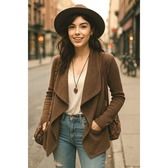 VINCE Sm Wool Cardigan Sweater Chunky Drape Open Front Designer Luxury Winter - Picture 1 of 14